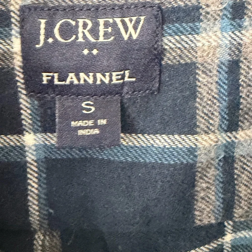 J Crew Mens Flannel Slim Fit Shirt Sz Small Blue Gray Plaid Button-Up New